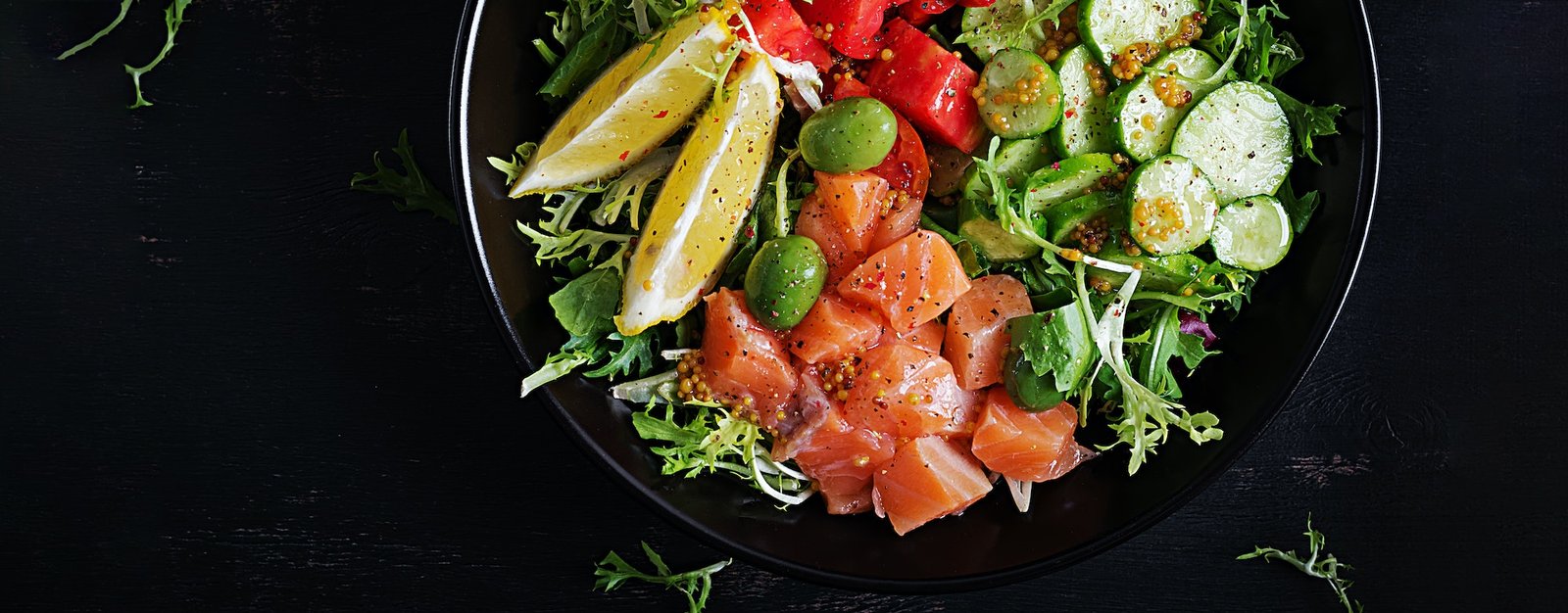 Ketogenic, keto or paleo diet lunch bowl with salted salmon fish