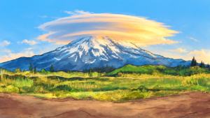 Golden Lenticular Cloud Over Snowy Mount Shasta